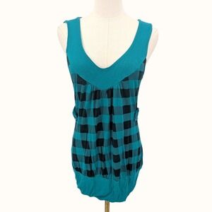 Mine Teal Plaid Y2K Tunic Tank top grunge indie Jrs L Green Blue